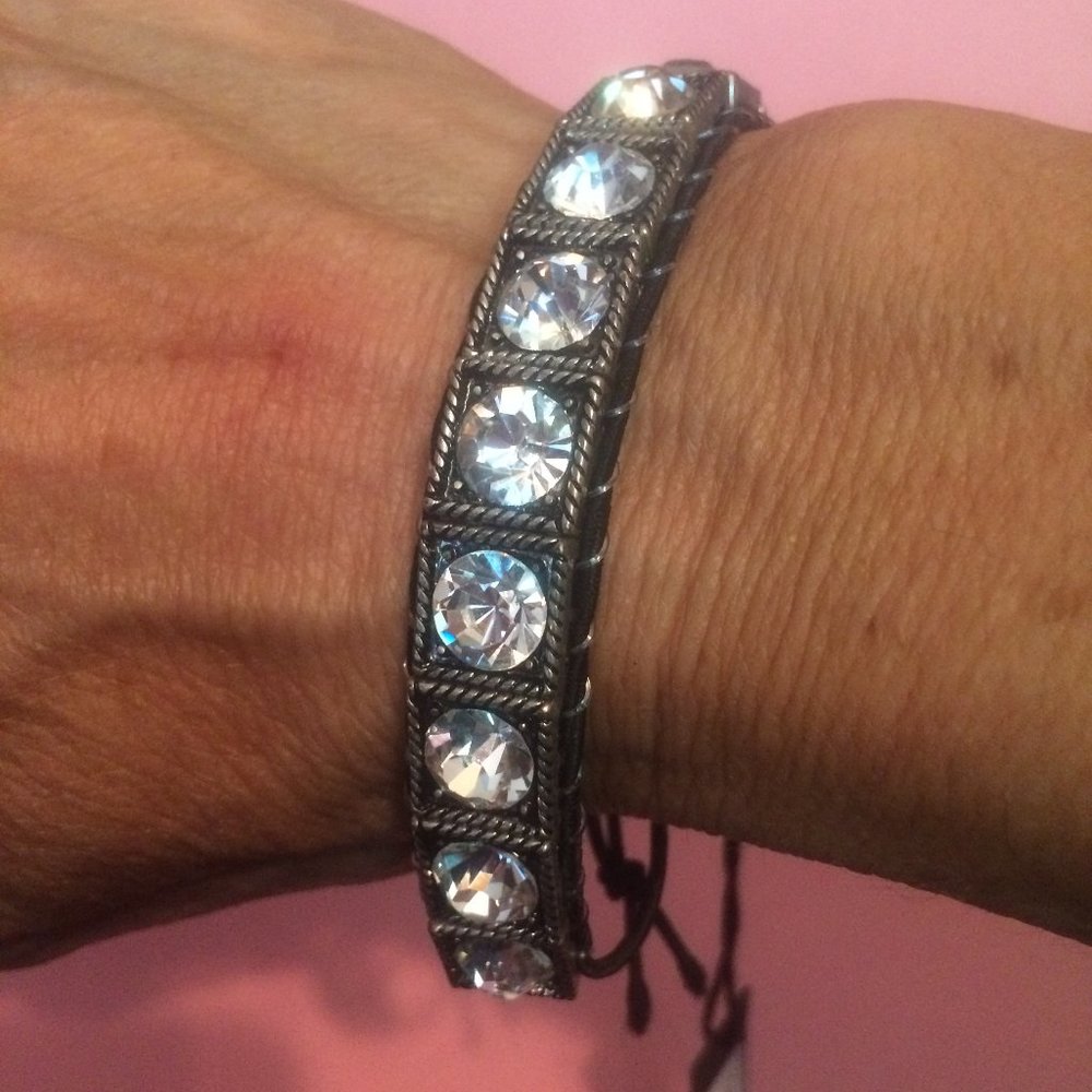 Steve Madden Adjustable Black and Silver Rhinestone Stretch Bracelet